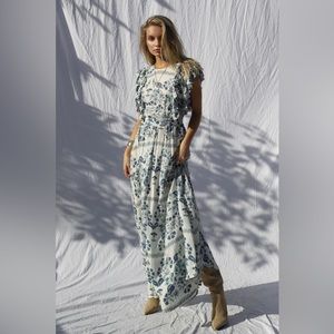 Jen’s Pirate Booty RARE Laurel Canyon Flower Court Blue maxi dress xs. Open back